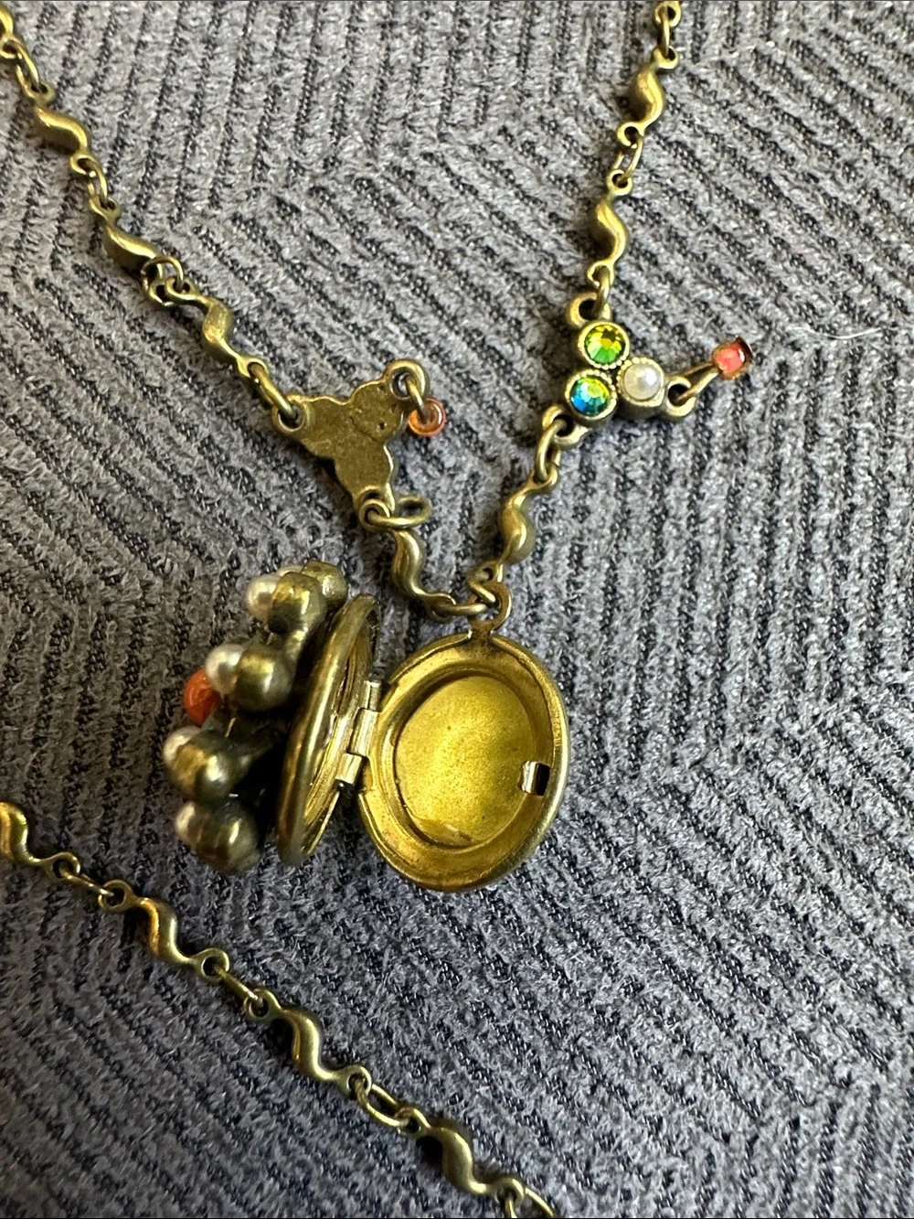 Michal Negrin Gold-tone Layered doubleFloral Locket Necklace